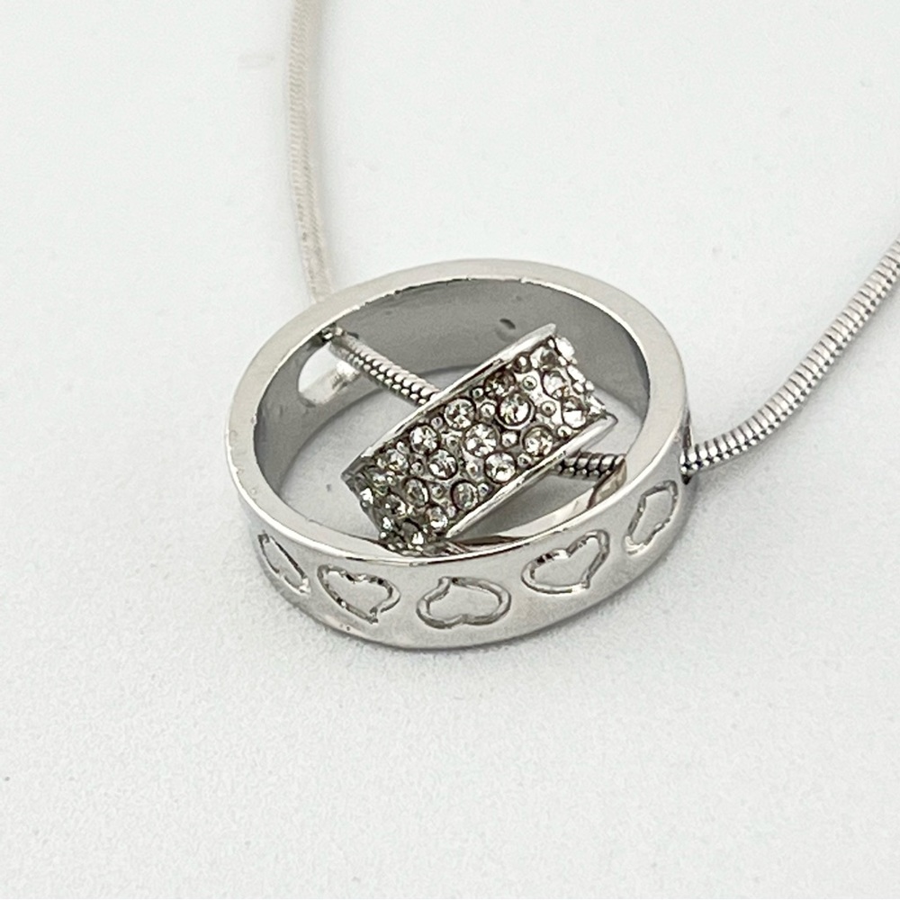 Swarovski Crystal Heart in Circle Silver Necklace - Picture 9 of 12